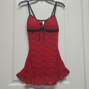 Sexy, Embroidered Red Lace Teddy